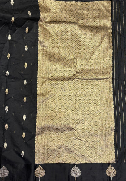 Art Silk Kota Saree-Black In Geometric Zari Brocade Border