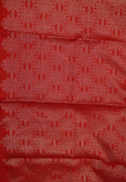 Semi Raw Silk Saree - Red in Kolam Pattern