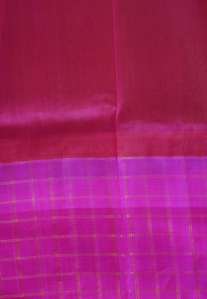 Silk Cotton Saree-Olive Green with Checkered Pink Border