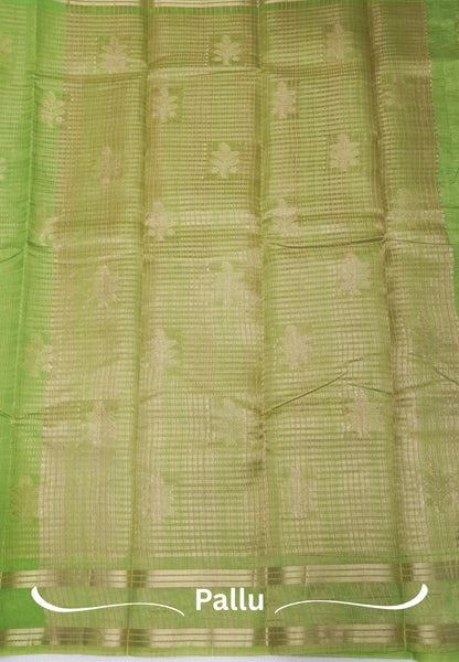 Semi Tussar Saree-Light Green in RainDrop Zari with Retapet Border
