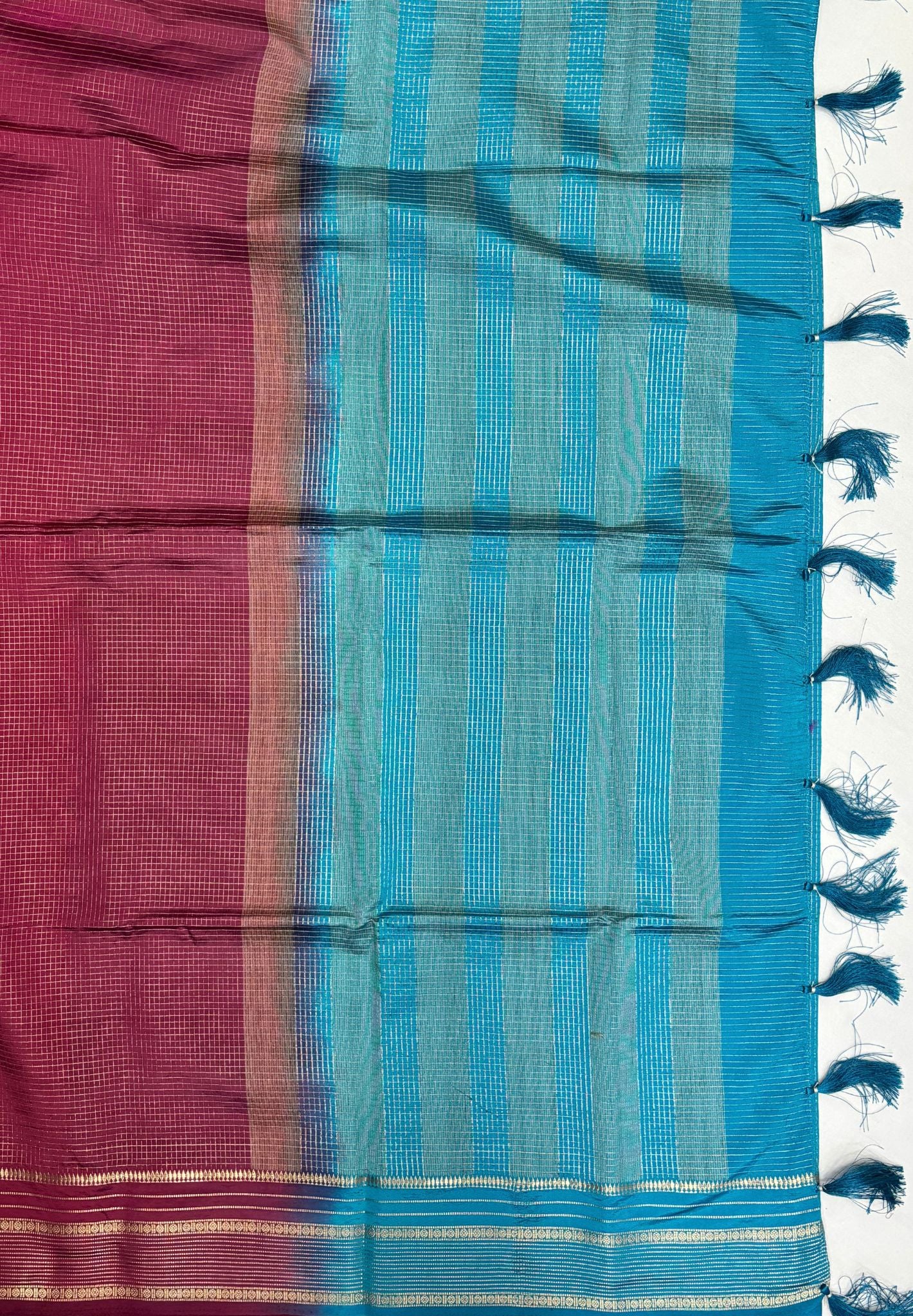Mulberry Silk Saree-Maroon In Striped Zari With Contrast Border