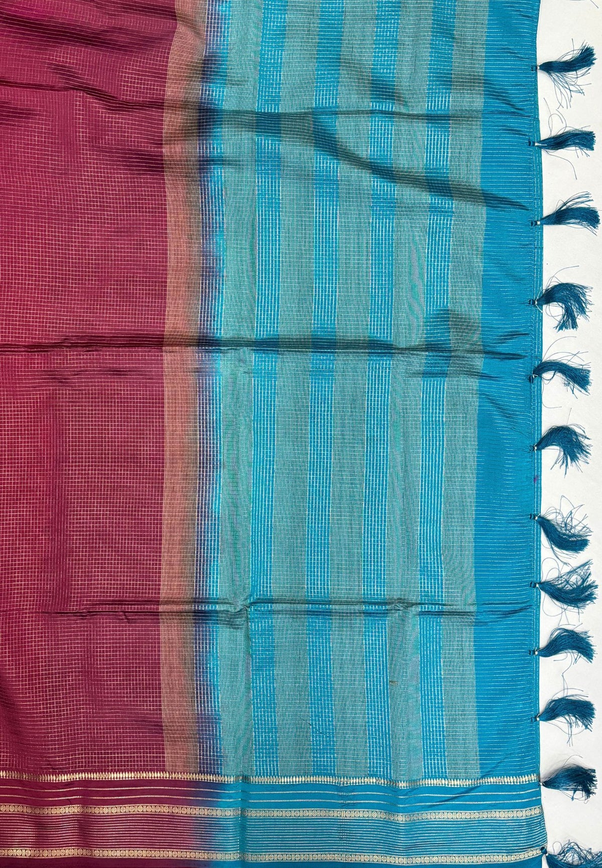 Mulberry Silk Saree-Maroon In Striped Zari With Contrast Border