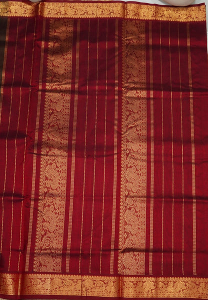 Pure Silk Cotton Saree-Maroon Stripes with Zari Woven Border