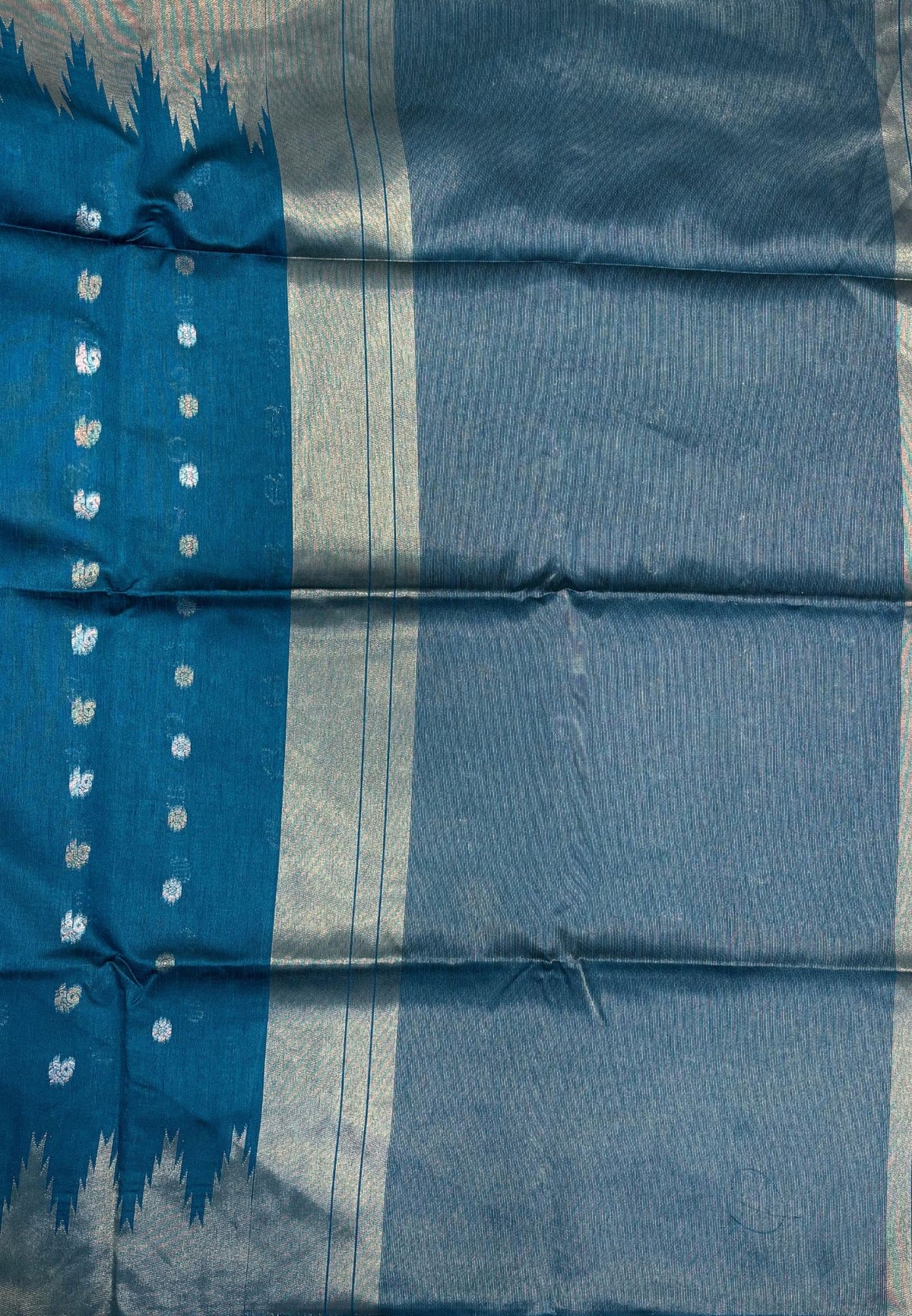 Semi Raw Silk Saree-Peacock Blue In Tower Zari Border