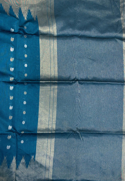 Semi Raw Silk Saree-Peacock Blue In Tower Zari Border
