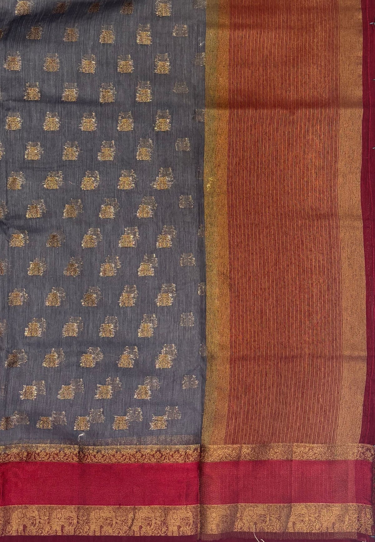 Bamboo Silk Saree-Grey-Maroon Retpet Border