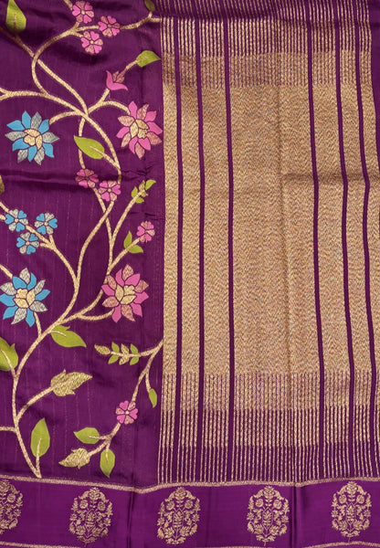Kattan Silk Saree-Purple in Floral Vine Zari Border
