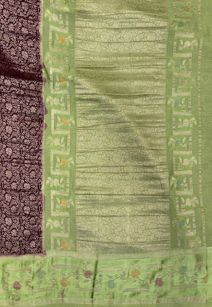 Banarasi Brocade Silk Saree-Wine with Contrast Border