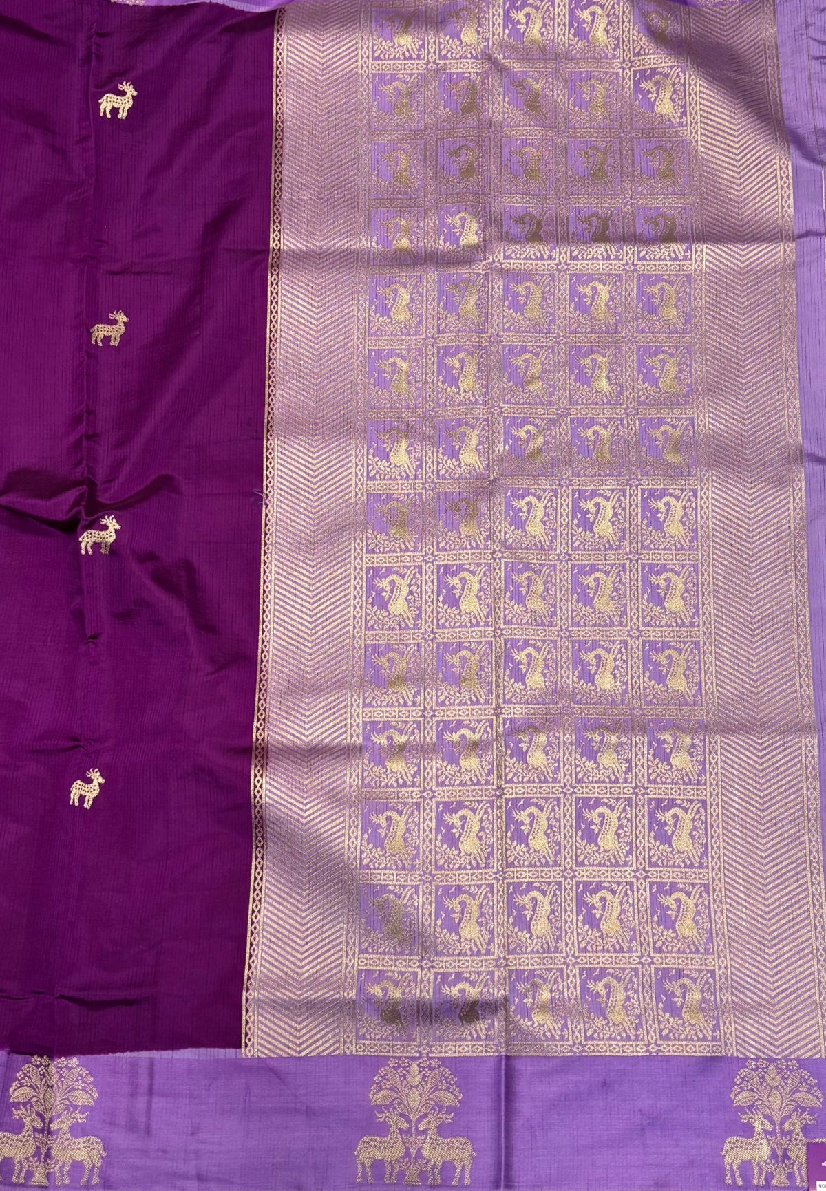 Mulberry Silk Saree-Tone of Purple with Deer Border