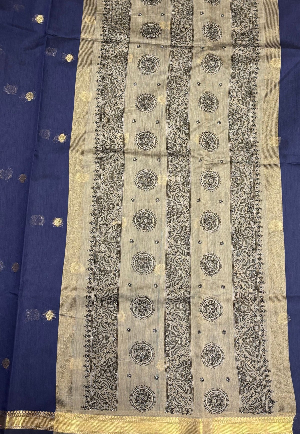 Handloom Cotton Saree-Blue in Mini Chakra Zari Border