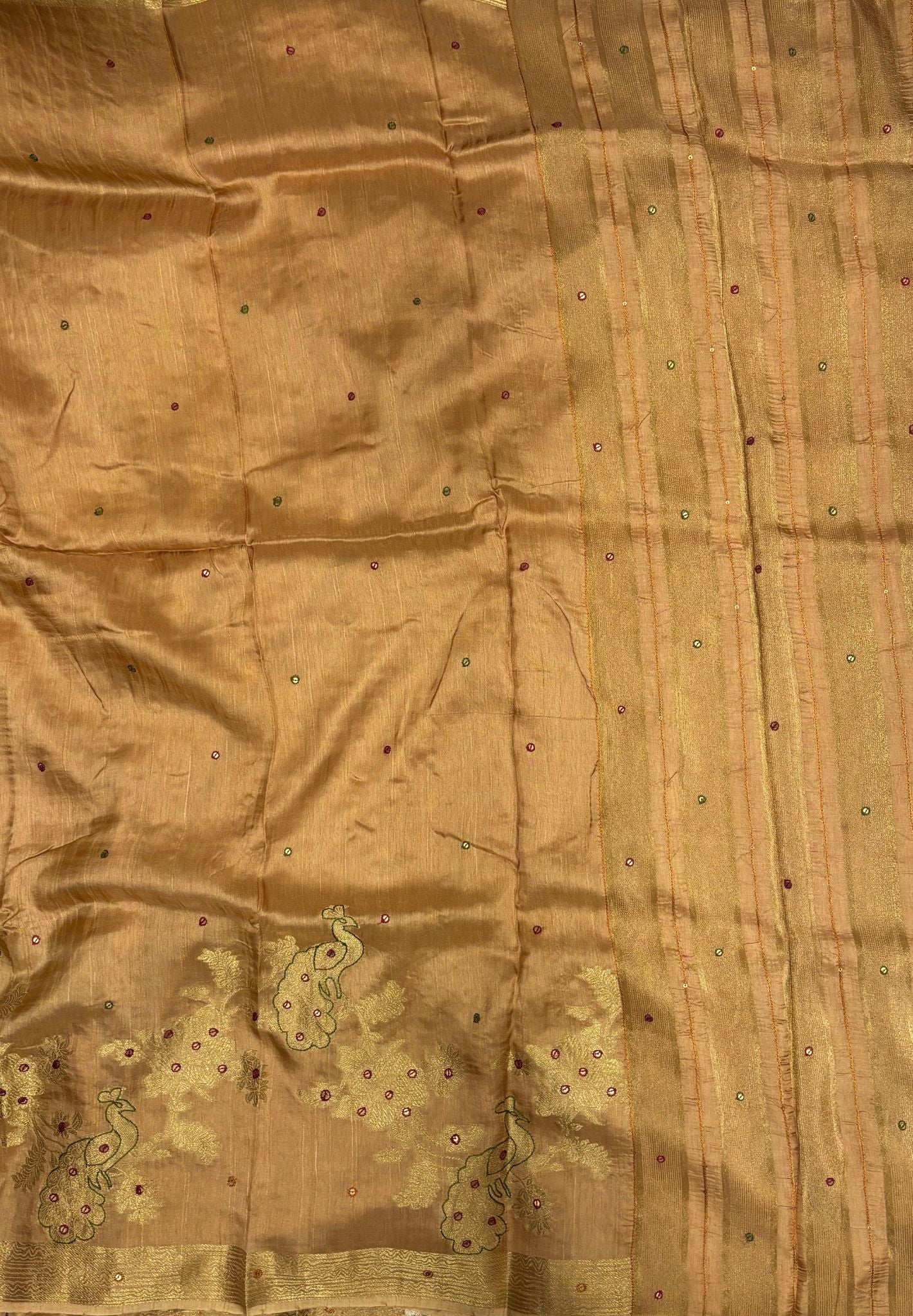 Viscose Saree-Sandal In Peacock Motif Border