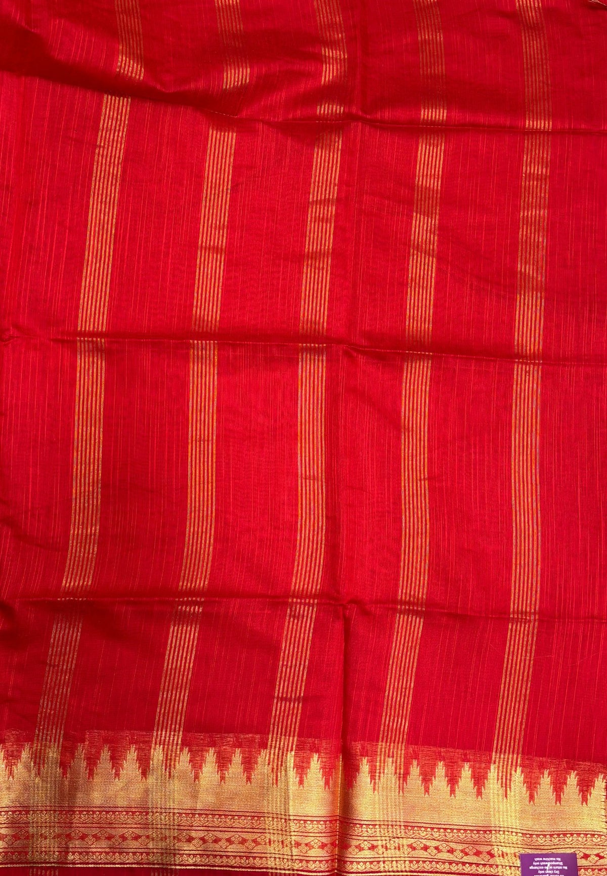 Handloom Silk Cotton Saree-Red in Temple Tower Zari Border