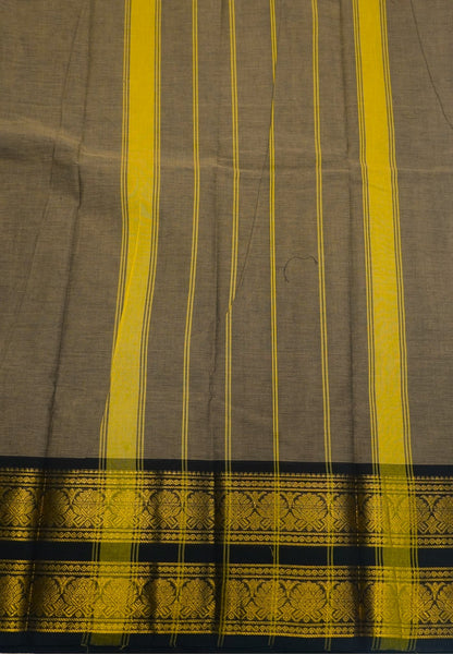 Chettinadu Cotton Saree-Bronze Beige with Floral Zari Border