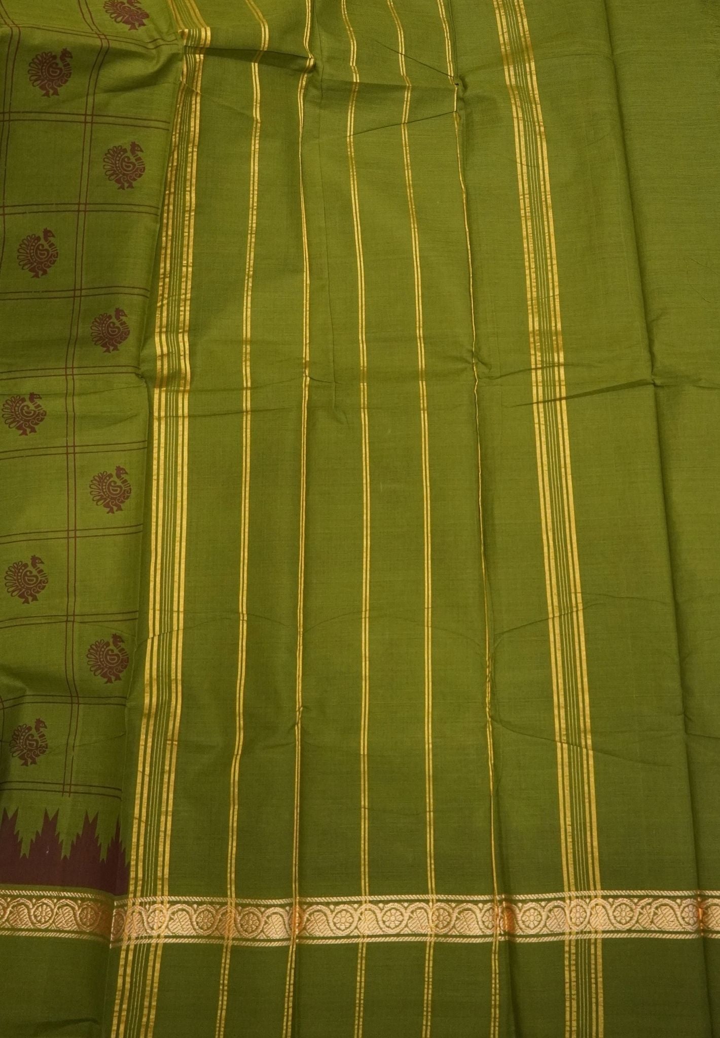 Kanchi Cotton Saree-Sage Green