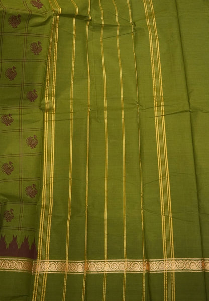 Kanchi Cotton Saree-Sage Green
