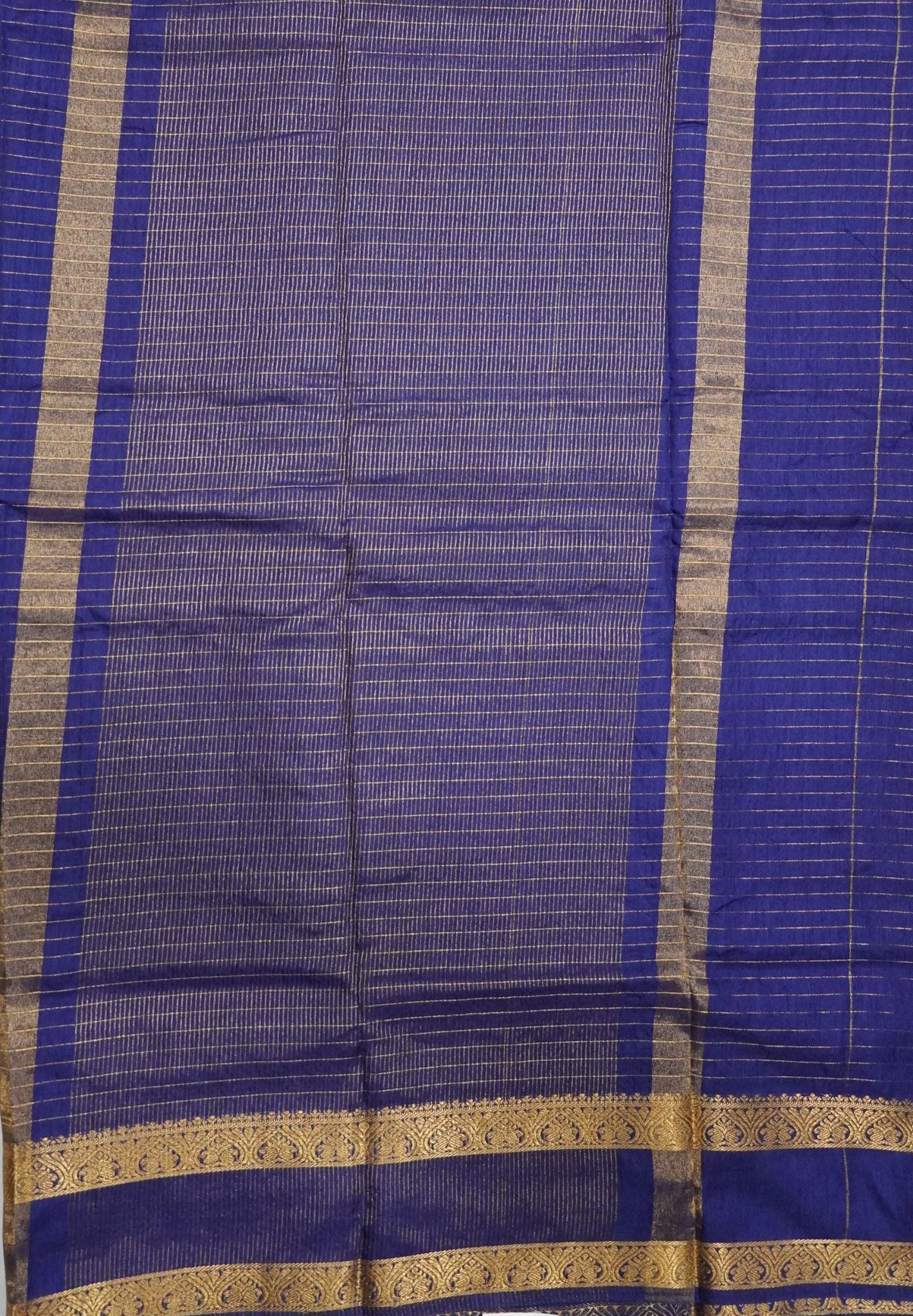 Semi Raw Silk Saree – Classic Zari Stripes - Navy Blue