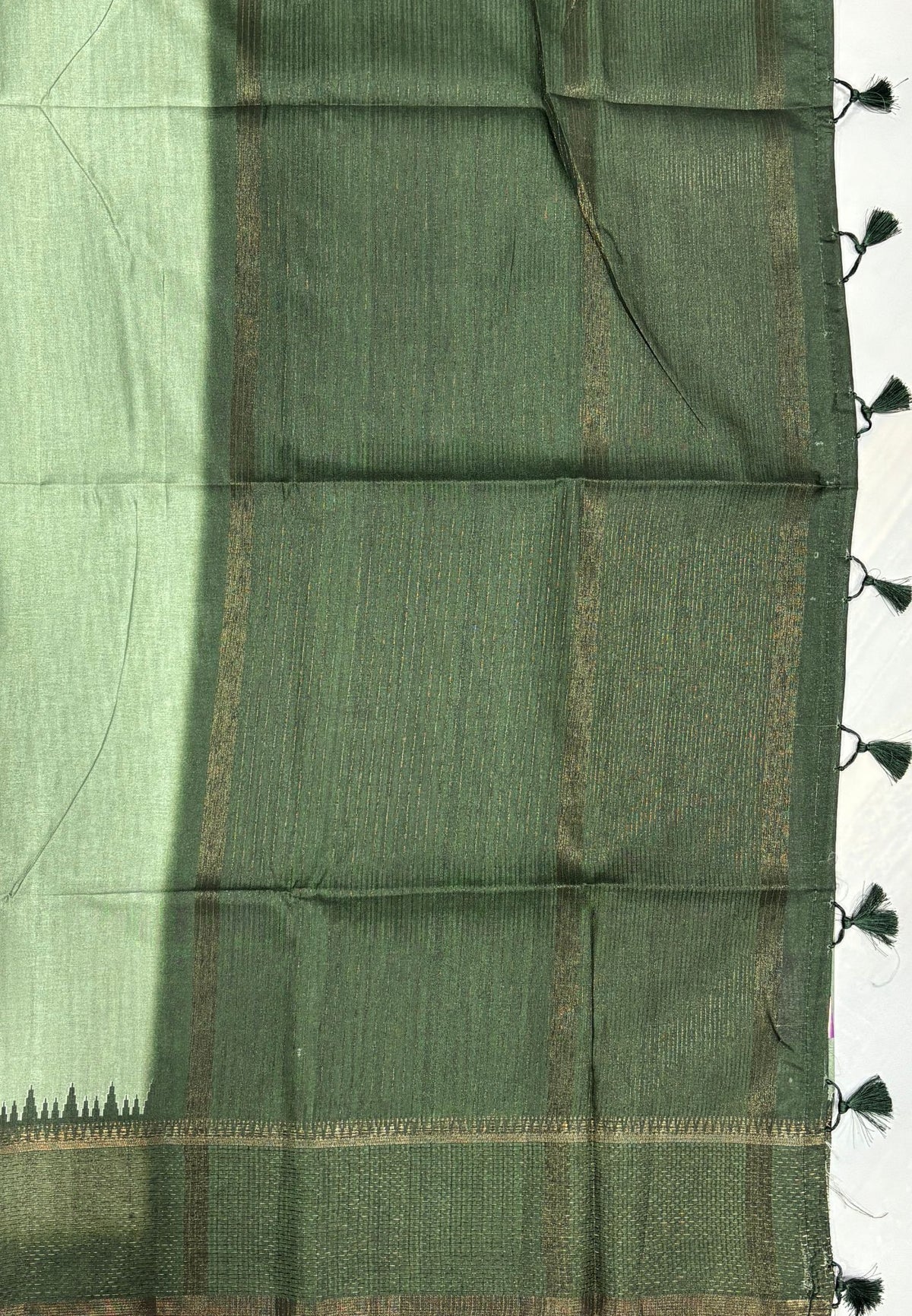 Semi Tussar Saree-Metalic Green with Antique Zari Border