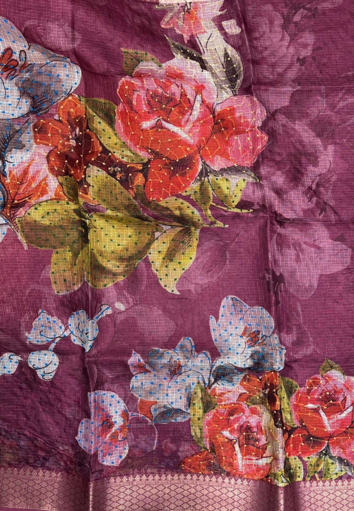 Kota Saree-Purple In French Knot Floral Border