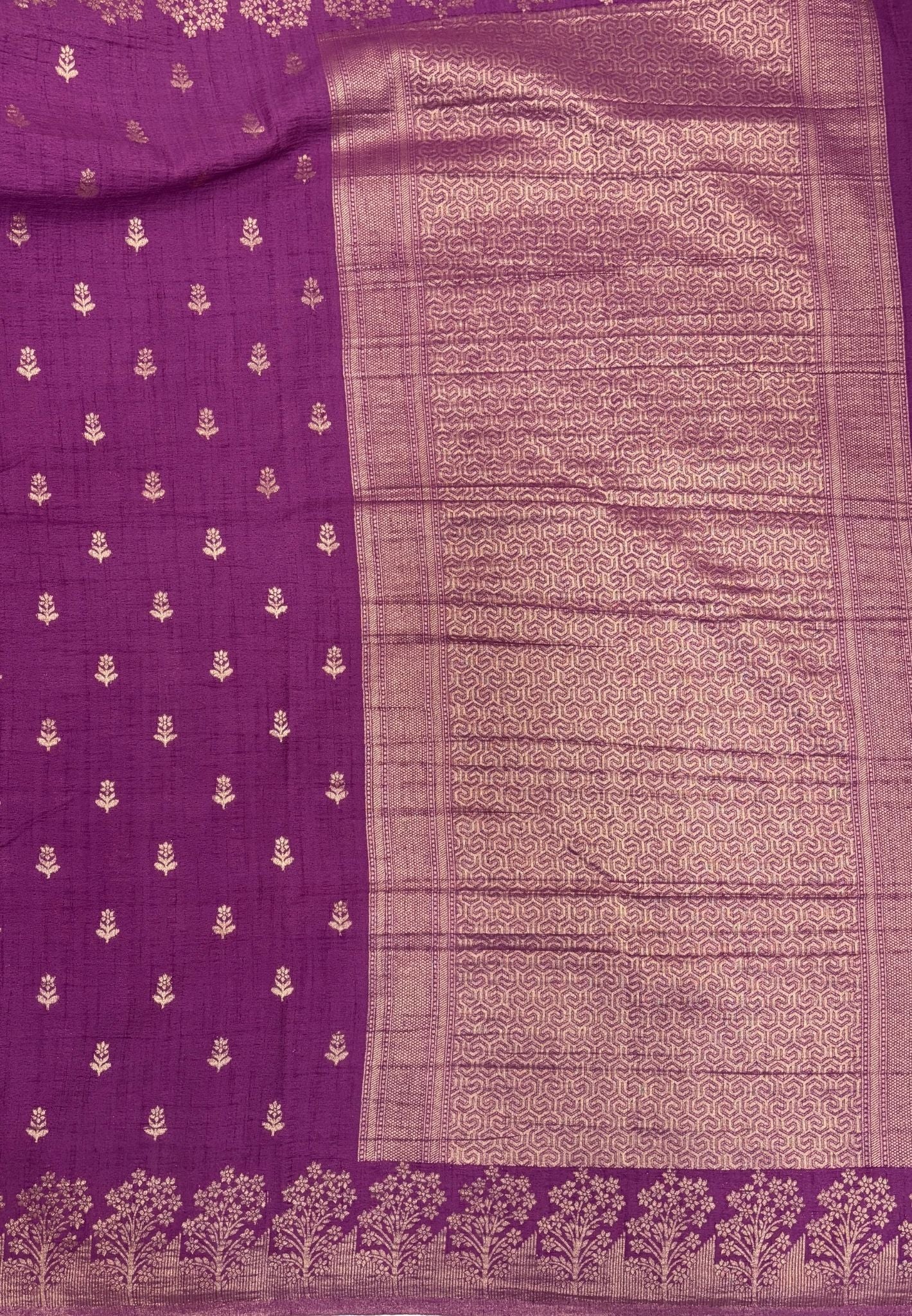 Banarasi Georgette Saree-Dusty Purple With Tree Zari Border