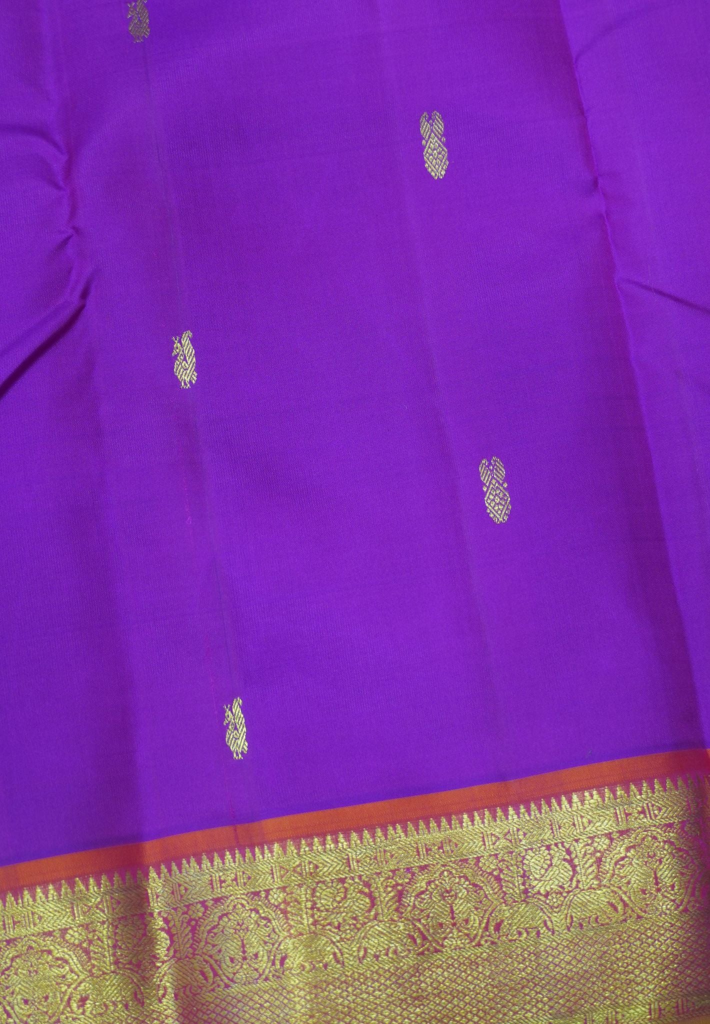 Pure Kanchipuram Silk Saree-Magenta with Orange Jacquard Border