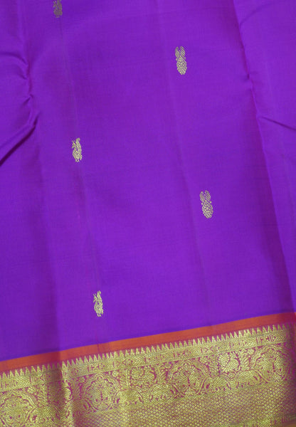 Pure Kanchipuram Silk Saree-Magenta with Orange Jacquard Border