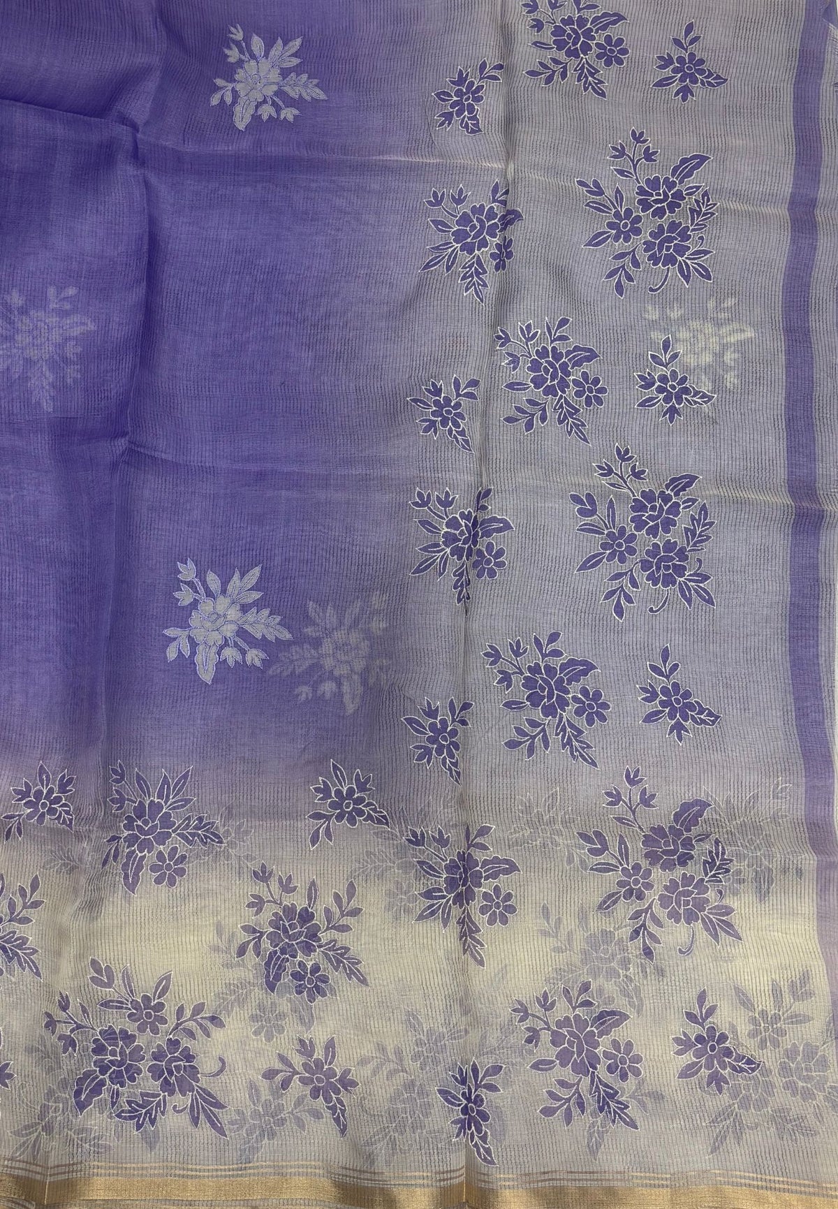 Organza Saree-Violet with Floral Aplique Work