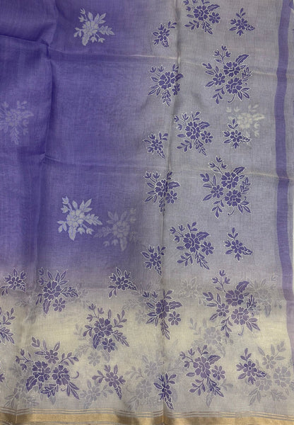 Organza Saree-Violet with Floral Aplique Work
