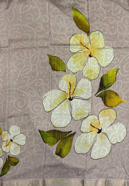 Pure Mangalgiri Silk Saree-Dusky Mauve in Floral Print with Small Border