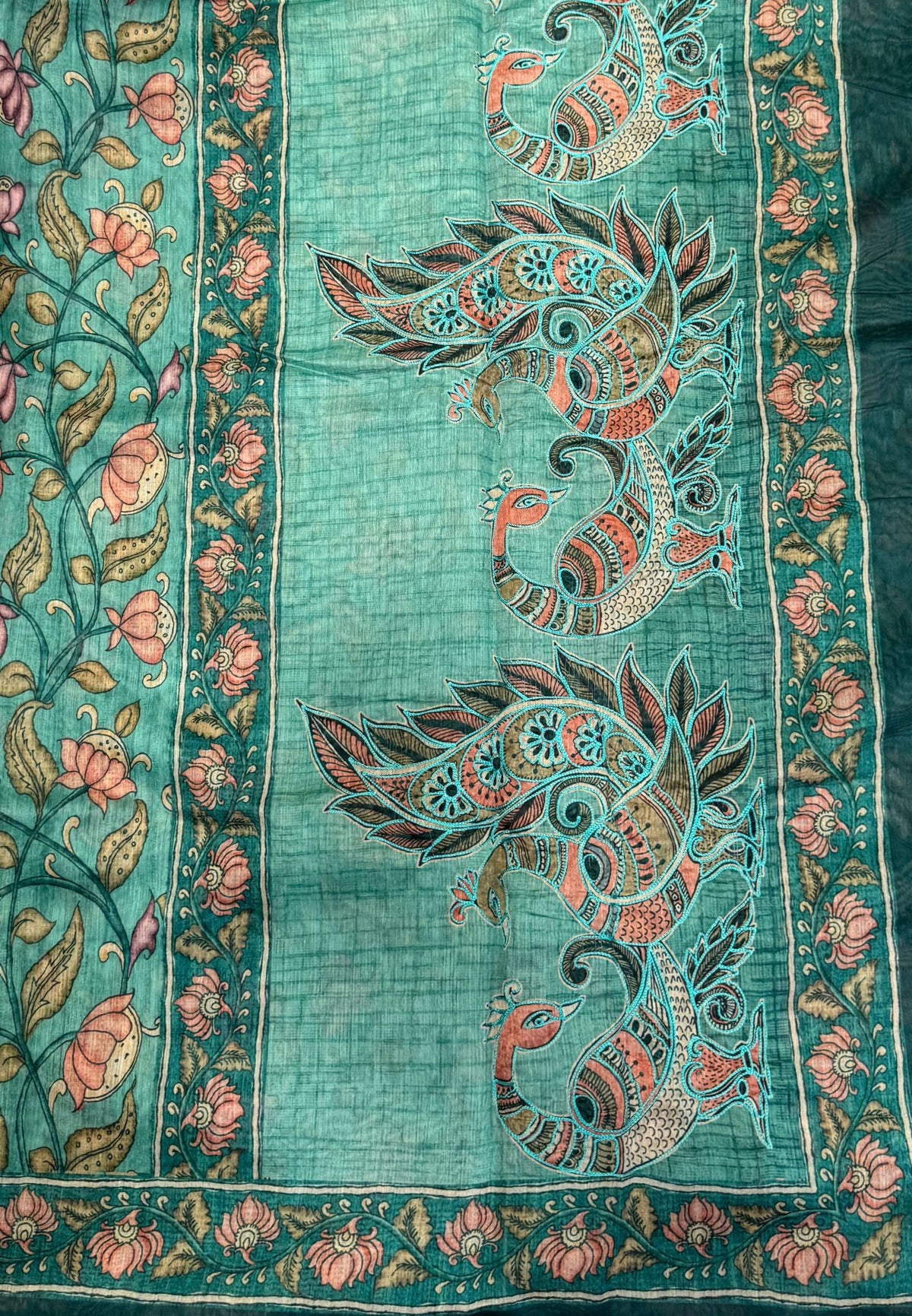 Chanderi Saree-Light Green In Floral Peacock Border