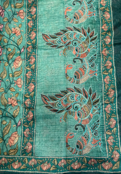 Chanderi Saree-Light Green In Floral Peacock Border