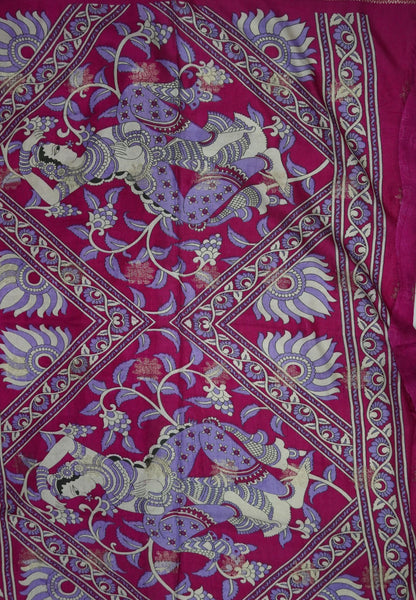 Dola Saree with Checks and Contrast Border- Lavender - Magenta