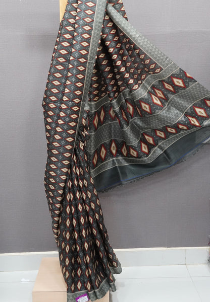 Pure Tussar Saree-Metalllic Green in Diamond Pattern