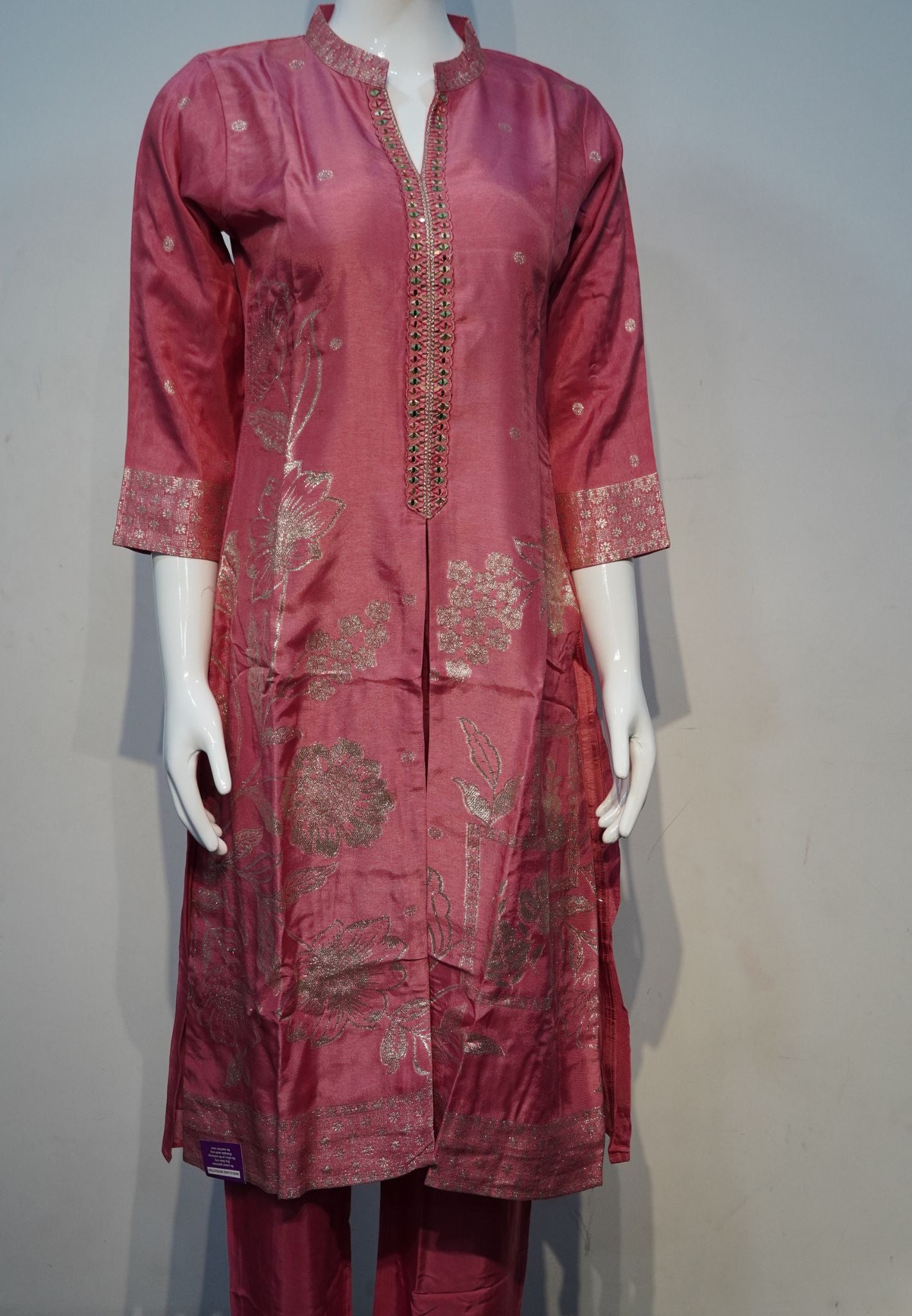 3 Pcs Rose Pink Kurti Set