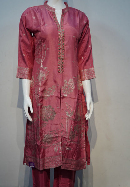 3 Pcs Rose Pink Kurti Set
