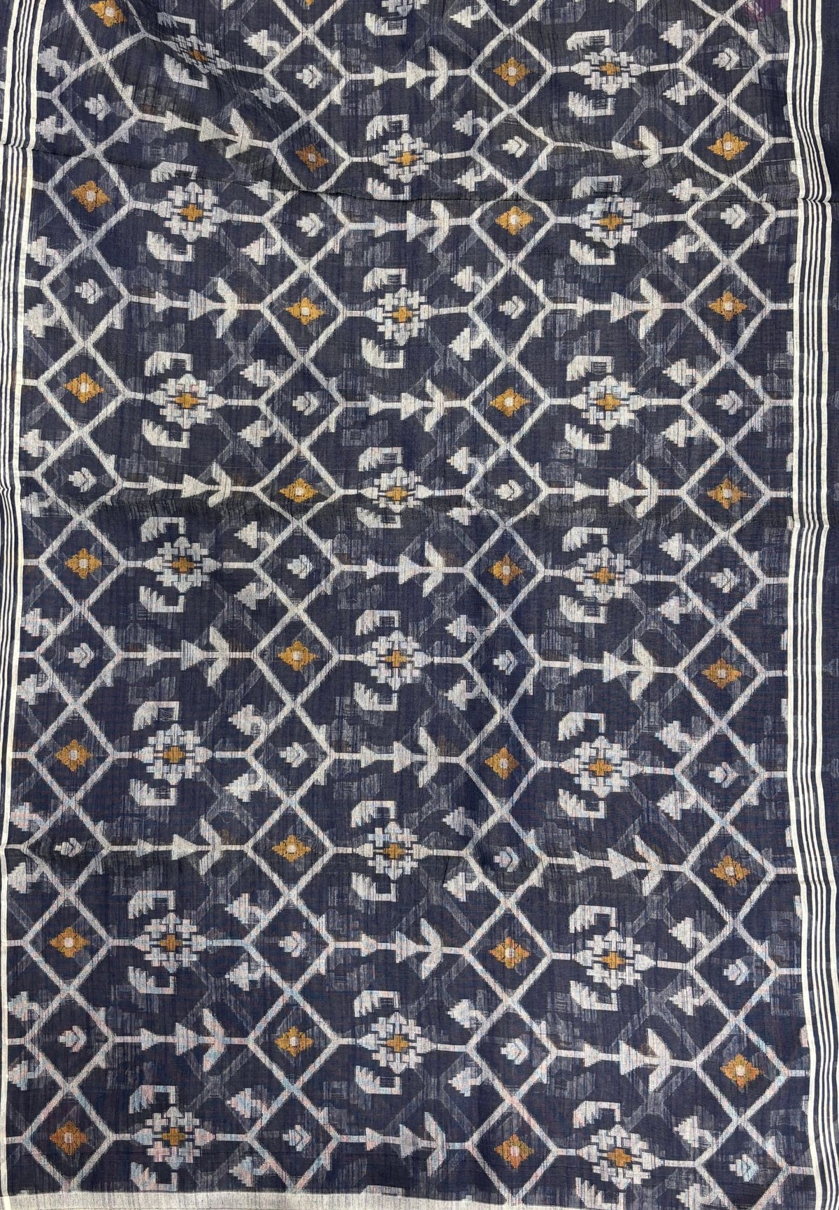 Handloom Cotton Saree-Space Blue in Diamond Pattern Border