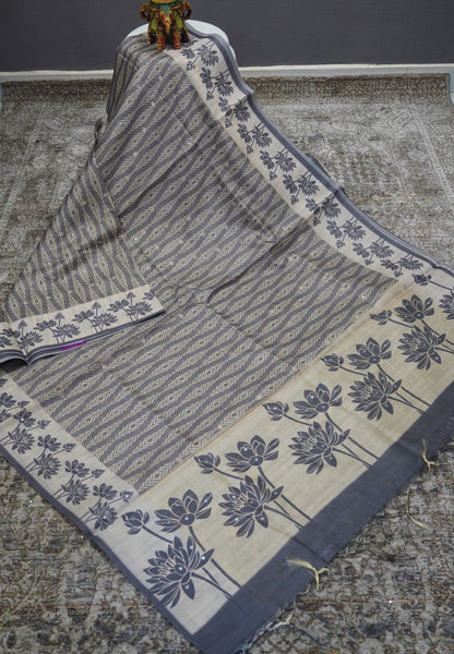 Tissue Kota Saree-Grey with Mirror Work