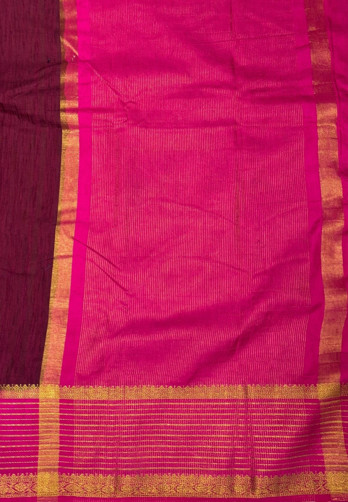 Raw Silk Saree-Maroon With Contrast Border
