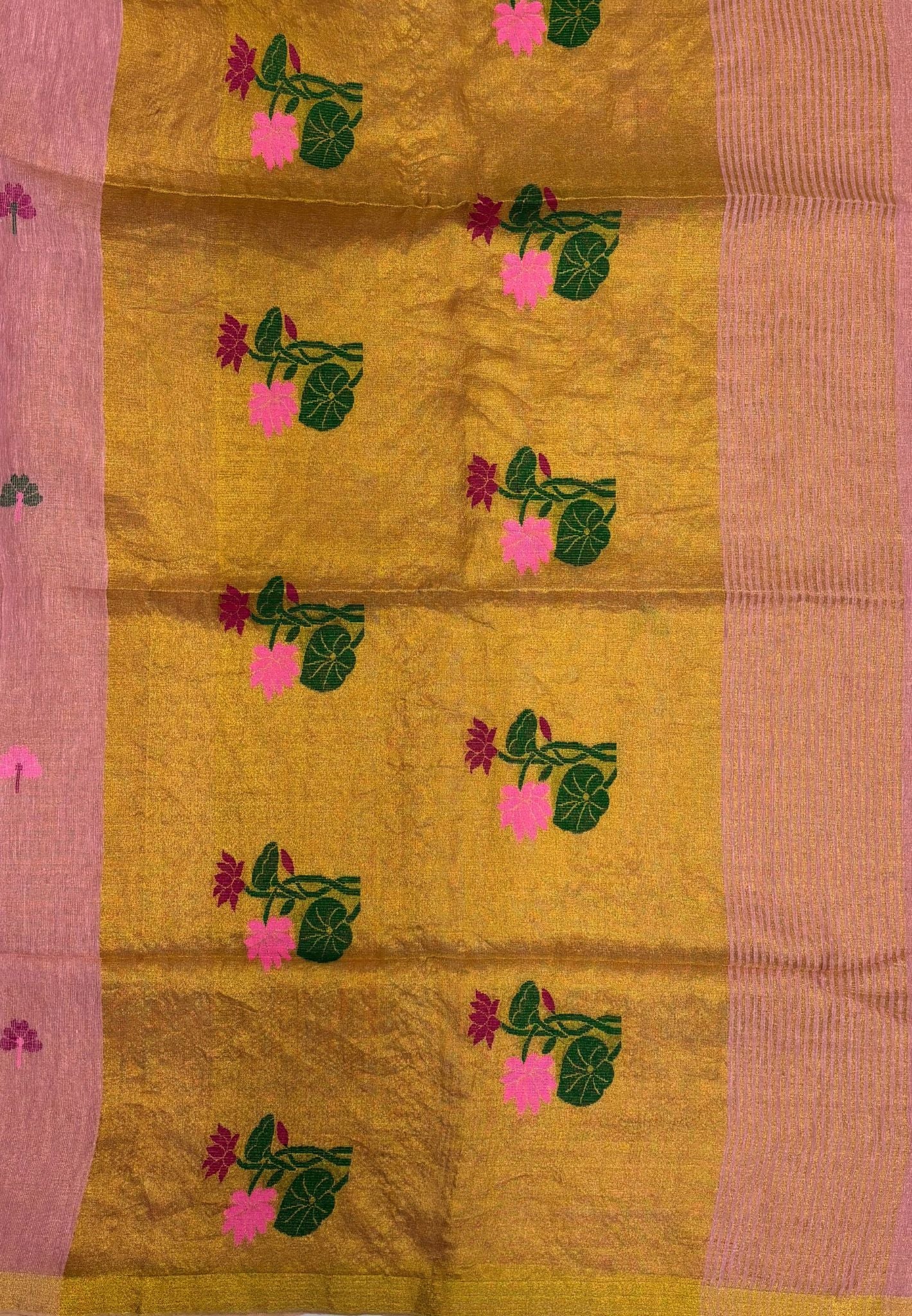 Tissue Silk Saree-Baby Pink In Lotus Motif Border
