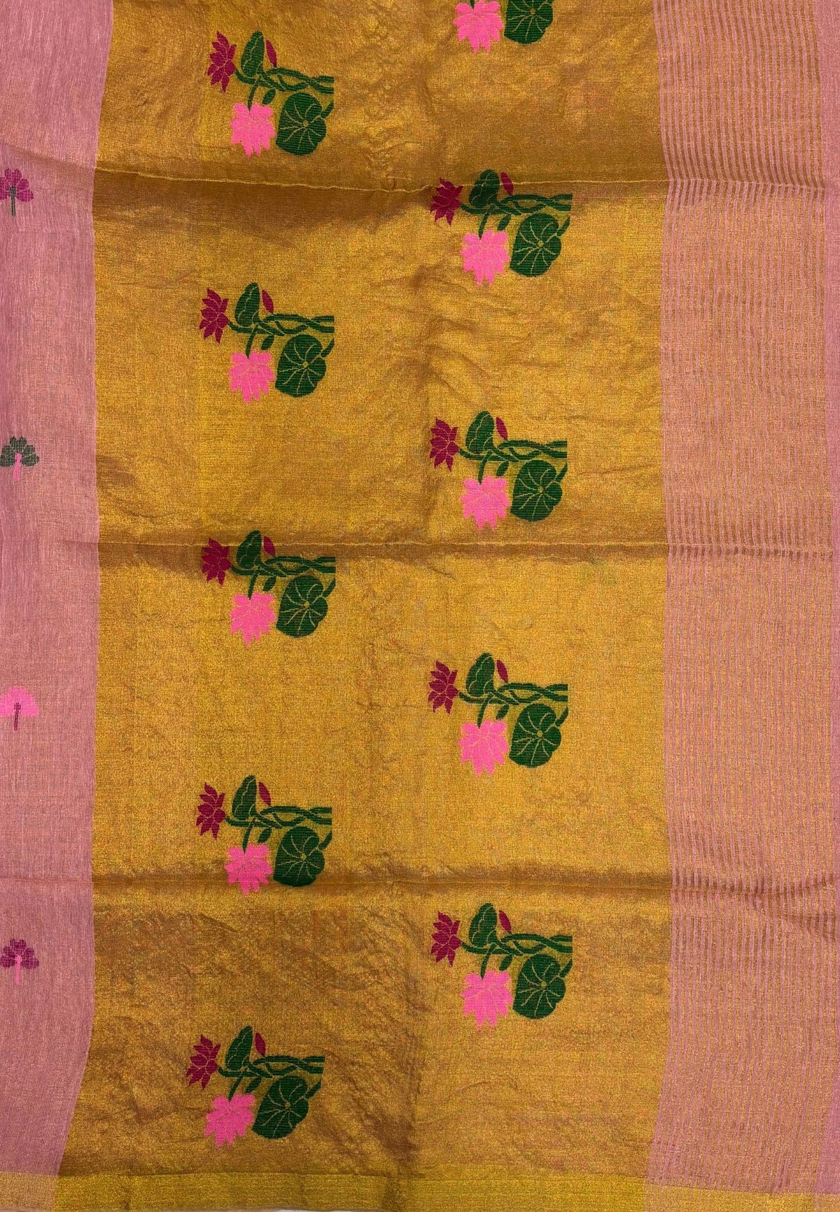 Tissue Silk Saree-Baby Pink In Lotus Motif Border
