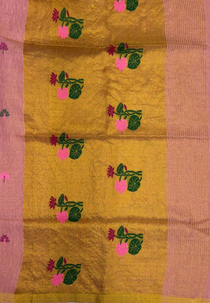 Tissue Silk Saree-Baby Pink In Lotus Motif Border