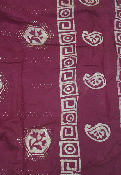 Batick Cotton Saree- Maroon with Sequence Work