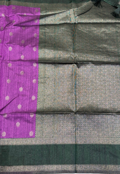 Semi Raw Silk Saree-Purple with Contrast Retapet Border