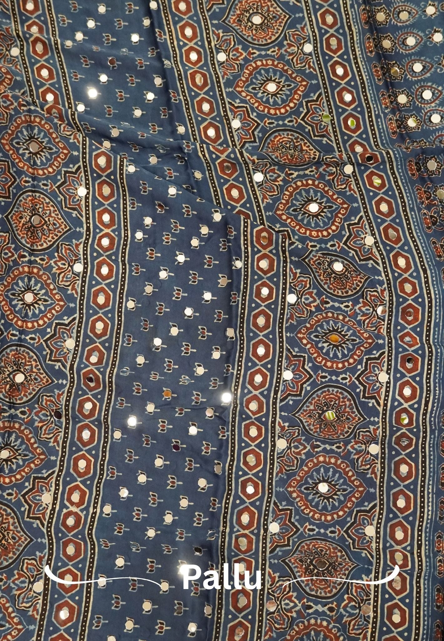Pure Modal Silk Saree-Original Mirror Work &Traditional Printed Motifs - Black with Blue