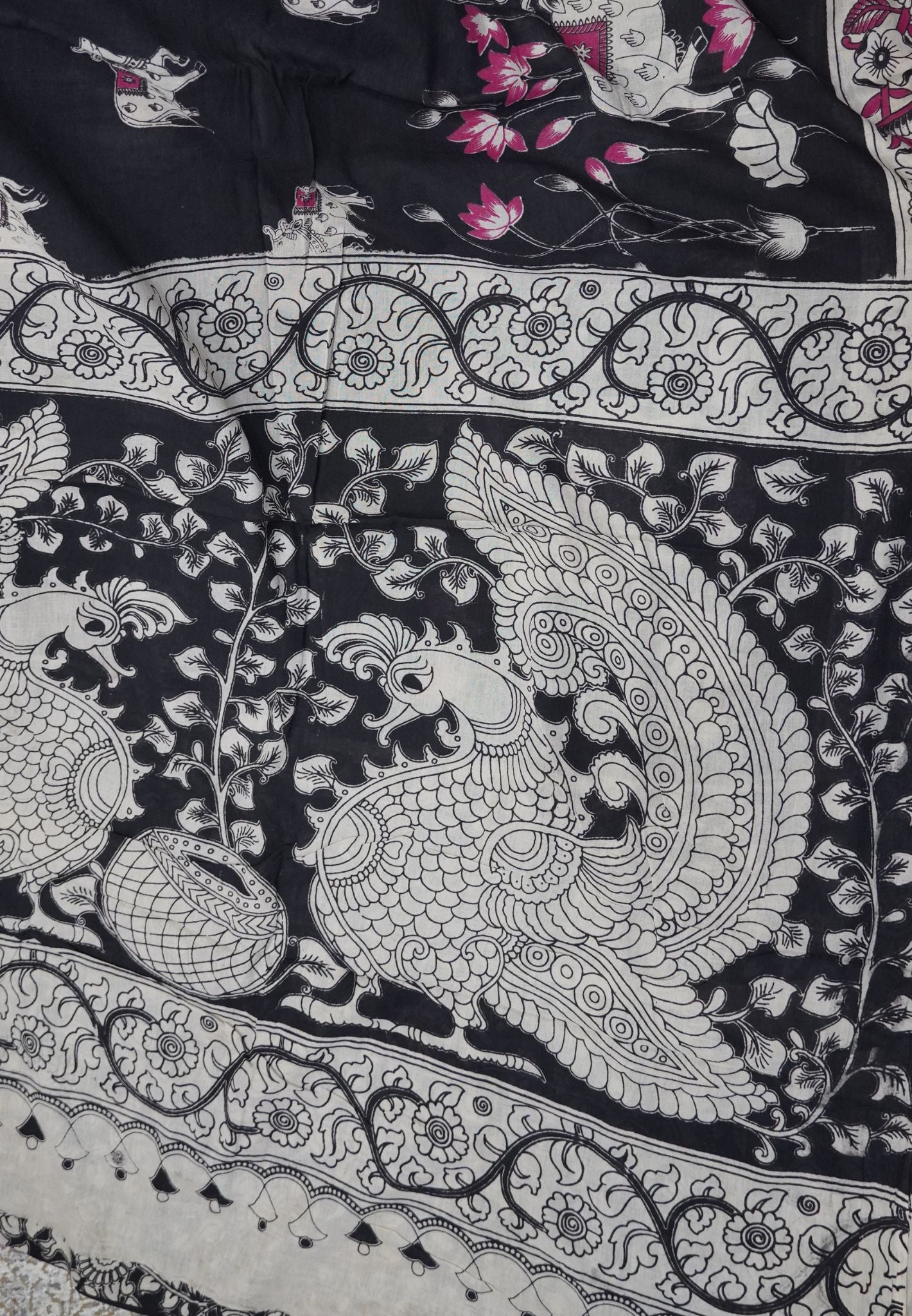 Kalamkari Cotton Saree – Traditional Art Inspired Design – Black