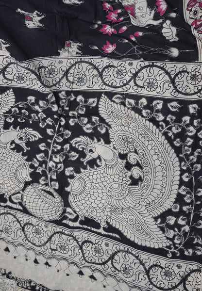 Kalamkari Cotton Saree – Traditional Art Inspired Design – Black