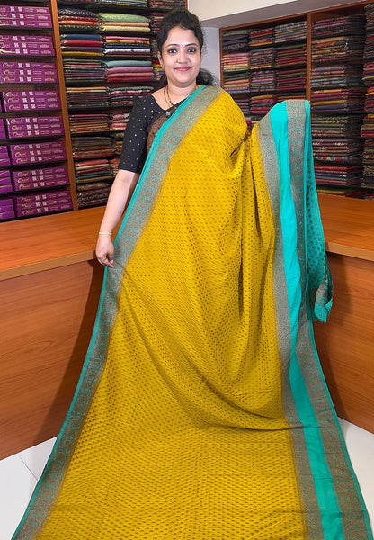 Banarasi Georgette Saree-Yellow with Contrast Retapet Border