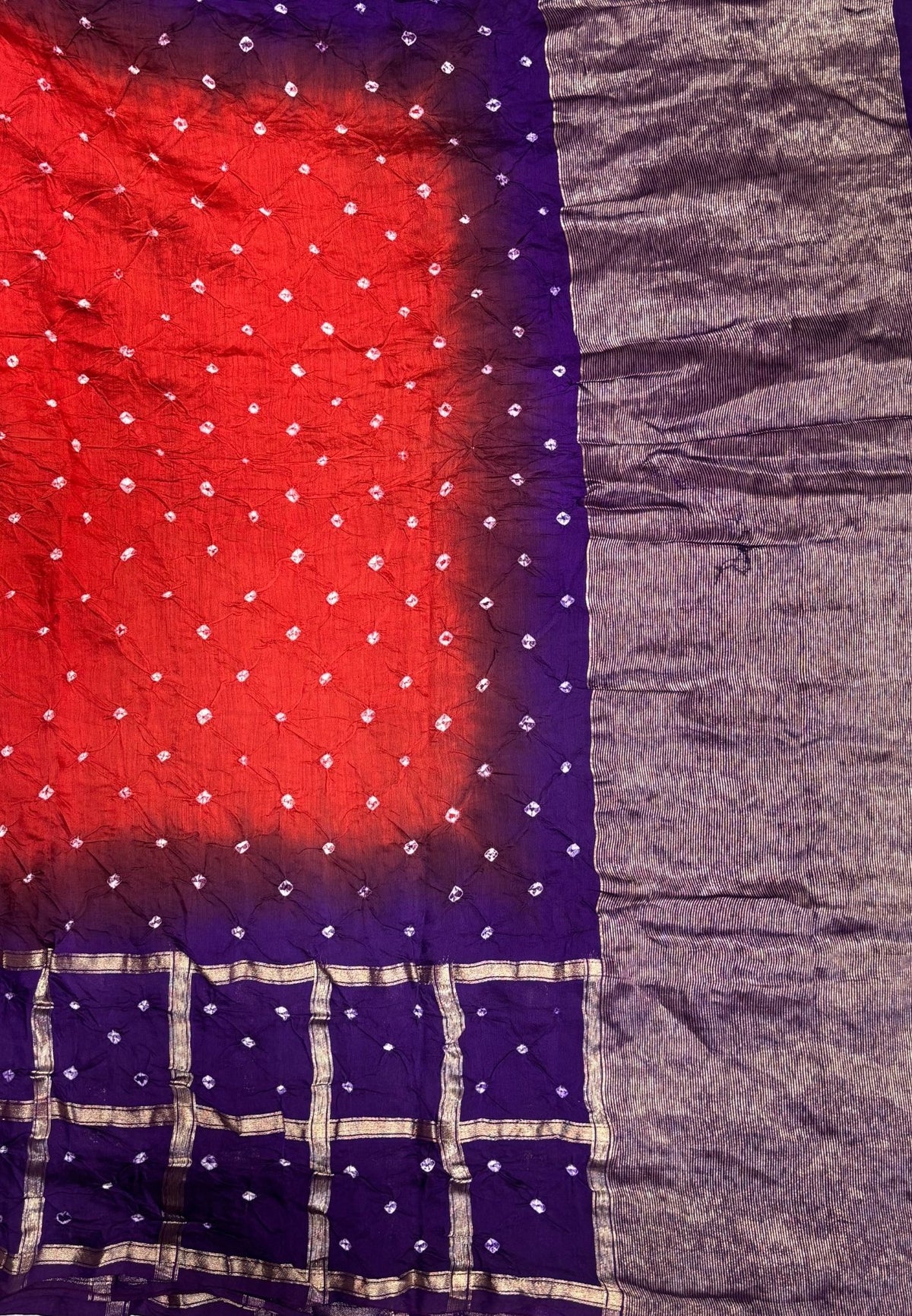 Banarasi Bandeji Saree-Brick Red in Checked Zari with Contrast Border