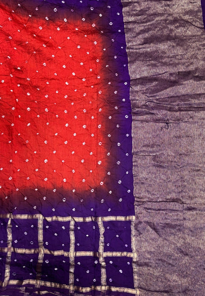 Banarasi Bandeji Saree-Brick Red in Checked Zari with Contrast Border