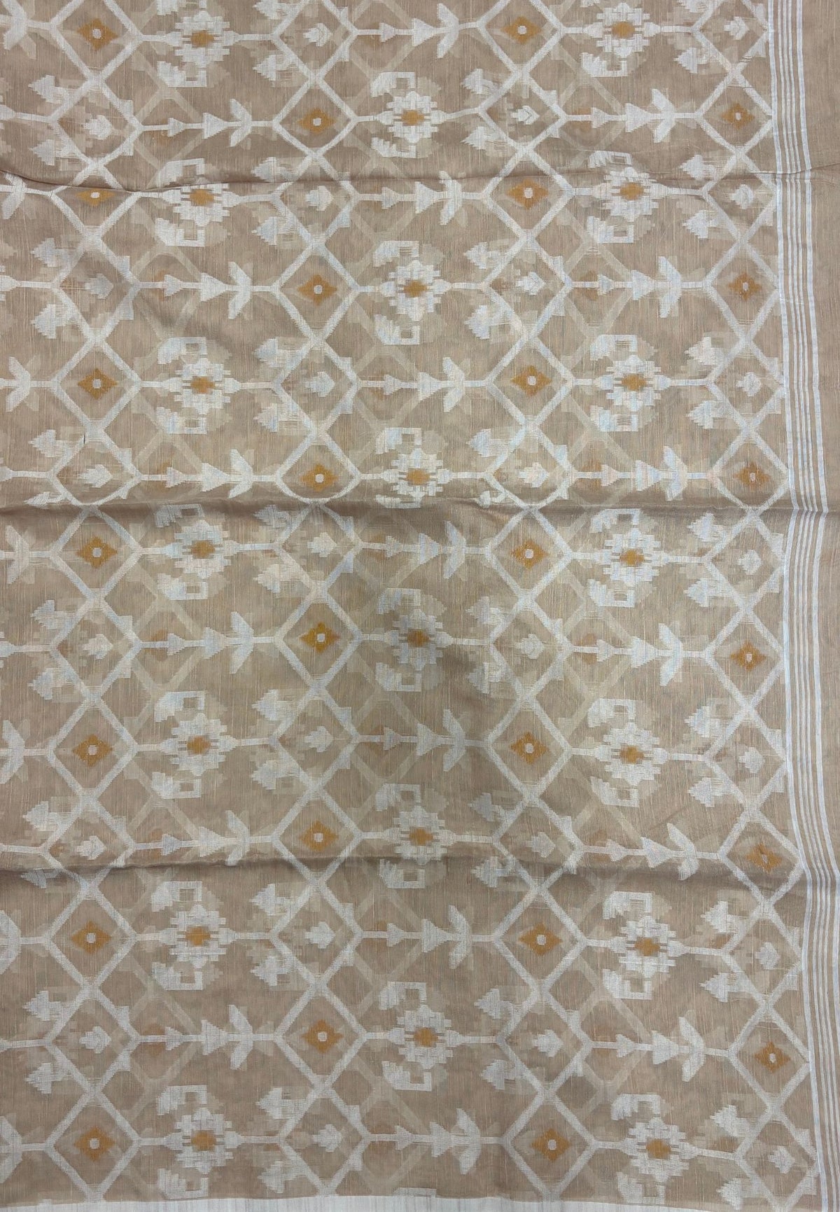 Handloom Cotton Saree-Sandal in Diamond Pattern Border