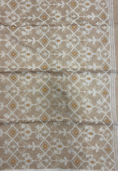 Handloom Cotton Saree-Sandal in Diamond Pattern Border